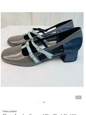 Finery London Gray Blue Mary Jane Block Heel Shoes EU 41